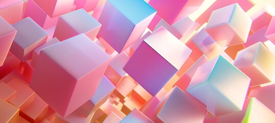 Pink Holographic Cubic Patterns: Vibrant Ultrawide Banner Background with Futuristic Design