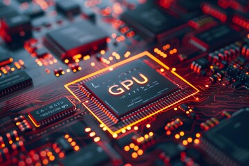 Fototapeta na wymiar GPU Graphic Processing Unit chip with circuit board 