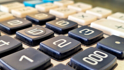Close up calculator keyboards background.