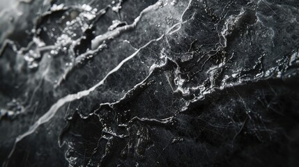 fine details of black marble, revealing the subtle lines and formations in the polished surface.