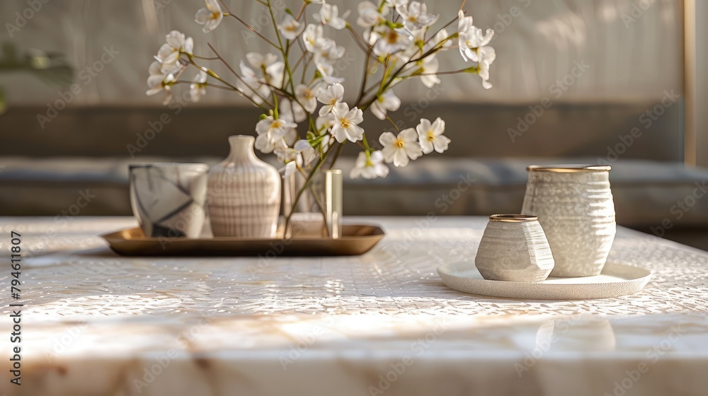 Poster marble tabletop featuring intricate rectangular patterns, creating a chic and timeless centerpiece f