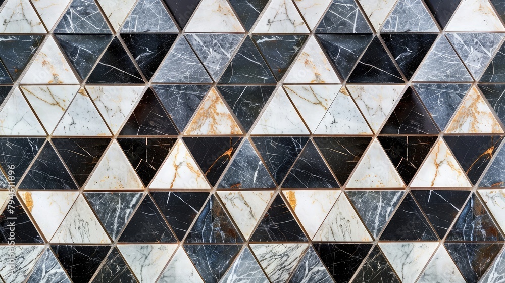 Aufkleber mosaic tile arrangement with triangular marble pieces, creating a dynamic and eye-catching pattern f
