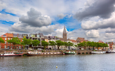 Picturesque embankment of the river Leie in Ghent town, Belgium