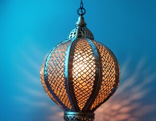Blue background light pendant adorned wallpaper, lantern in the city