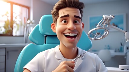 Type: Artistic Image, Subject: Dental check-up at the clinic, Art Styles: Cartoon, Medical, Art Inspirations: Medical comics on Dribble, Camera: POV, Shot: Extreme close-up, Render Related Information