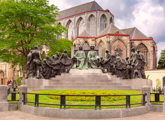 Van Eyck Brothers Monument and Saint Bavo Cathedral, Ghent, Belgium