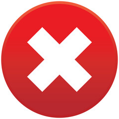 Red cross mark icon in round shape, simple control panel flat design vector pictogram, infographic interface elements for app web button ui ux isolated on white background