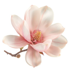 A stunning magnolia flower in white pink shades set against a transparent background
