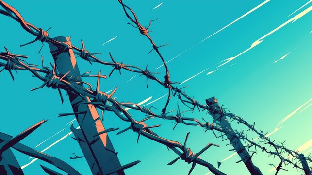 A vibrant cartoon illustration depicting barbed wire