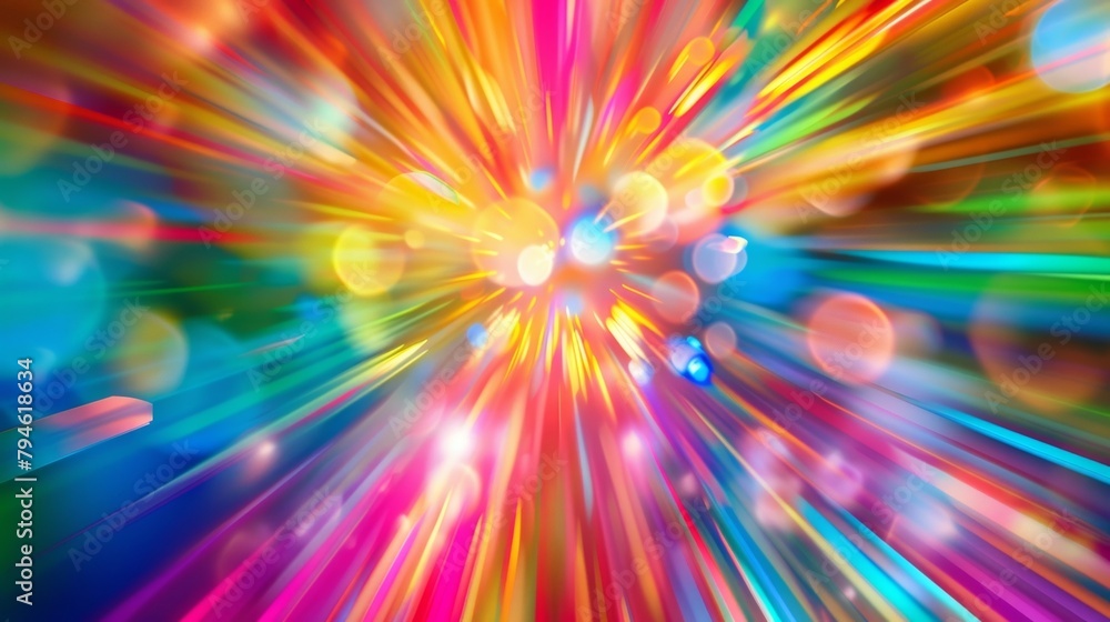 Poster defocused rays of vibrant colors blend together in a dazzling display evoking a sense of distortion 