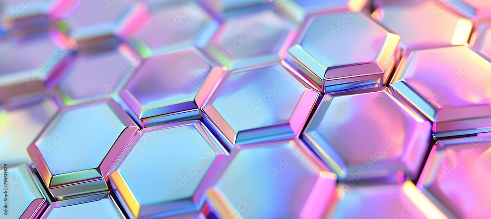 Poster purple holographic hexagon patterns: vibrant ultrawide banner background with futuristic design elem