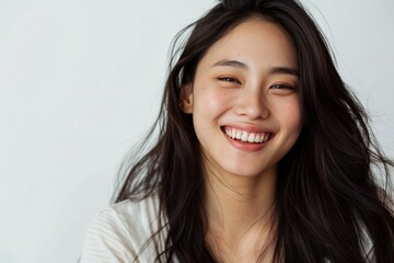 Naklejka premium Asian woman with long hair is smiling and looking at the camera.
