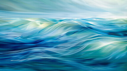 Abstract waves of blue and green flow across the canvas, inviting the viewer into a peaceful, imaginary seascape