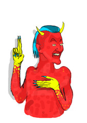 Devil Hanya with hands yellow blue hair