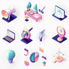 Cute Isometric Startup Icon Collection