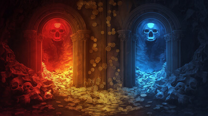 Fototapeta na wymiar The Red and Blue of skull isolation background, Illustration
