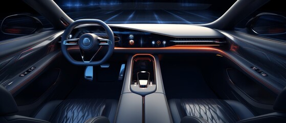 Dark and abstract 3D luxury car interiors, modern technology highlights