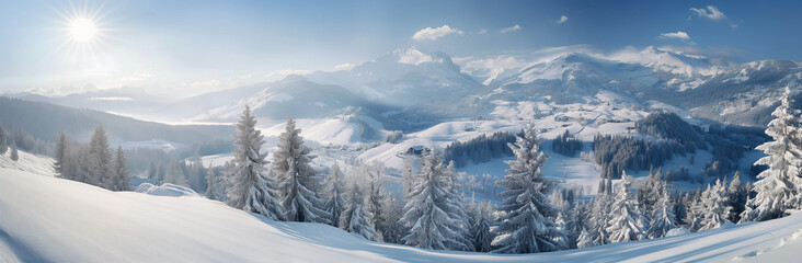 Breathtaking Alpine Winter Landscape with Snow-Covered Trees
