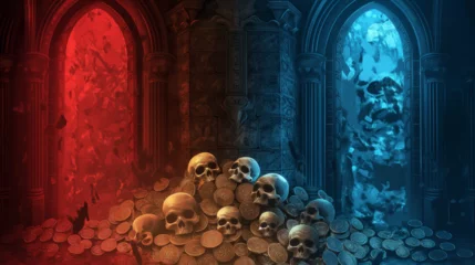 Wandcirkels plexiglas The Red and Blue of skull isolation background, Illustration © AI-Stocks