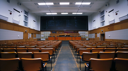 Interior Of A Modern Kindergarten Classroom. Interior of a Montessori kindergarten. Empty Modern Classroom With White Interactive Board. Bright school classroom with all chair facing forward. 