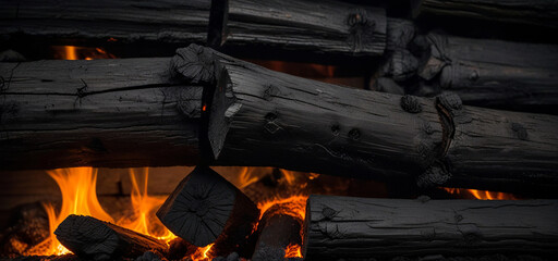 Abstract charcoal background. Close-up of burned wood