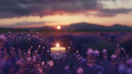 Breathe in the calming fragrance of lavender and let it guide you to a place of tranquility and rest amidst the peaceful night in the fields. 2d flat cartoon.
