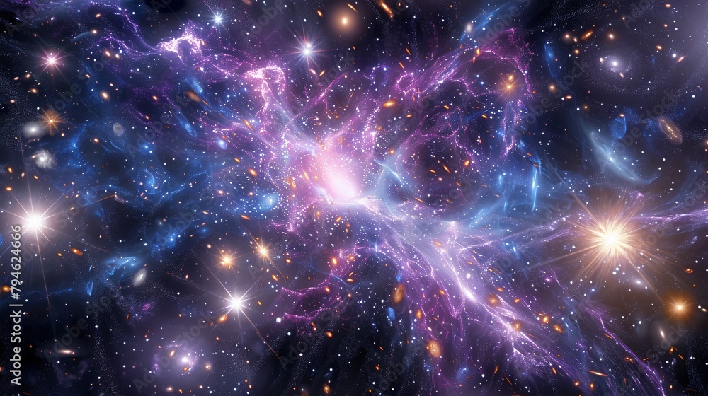 Poster within the intricate web of the universe, the close proximity of galactic clusters and celestial bod