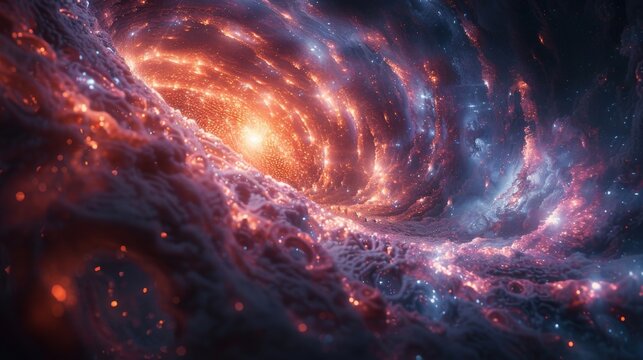A tunnel of luminescent swirls twisting and turning through the fabric of space and time revealing glimpses of alternate universes and parallel dimensions.