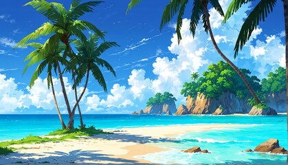 tropical island art anime cartoon style background from Generative AI