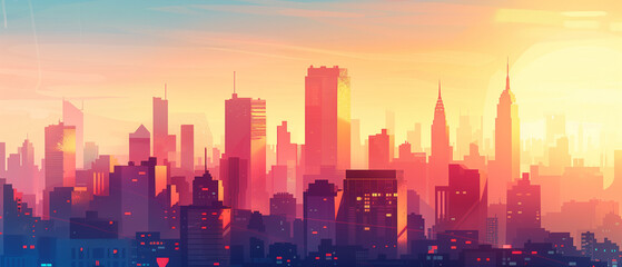 Colorful skyline of city illustration background