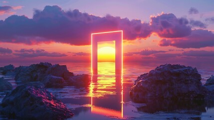 Portal of Tranquility Abstract Futuristic Wallpaper with Mystical Landscape