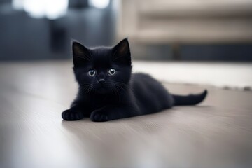 'floor lying black little kitten scottish cat baby children adorable animal background beautiful breed british charming cuddly curious cute domestic funny fur healthy isolated looking lovely mammal'