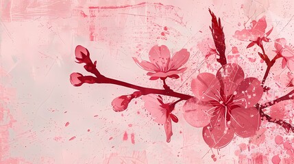 vintage cherry blossom plants pattern illustration poster background
