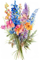Fresh and colorful watercolor bouquet of spring flowers, isolated --ar 2:3 Job ID: 64f3f14a-fddc-4c1e-9e92-e6e3498a5f57