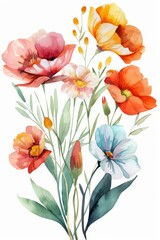 Obraz premium Fresh spring floral bunch in watercolors, vivid clipart isolated