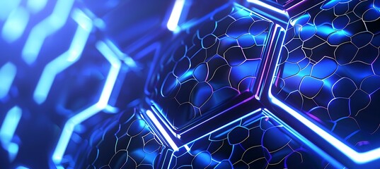Blue Holographic Hexagon Patterns: Mesmerizing Design on Ultrawide Banner Background