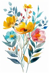 Vivid spring florals in watercolor, bouquet style, isolated on white --ar 2:3 Job ID: 284113a0-2edd-4bcb-8fca-aff8628e6756