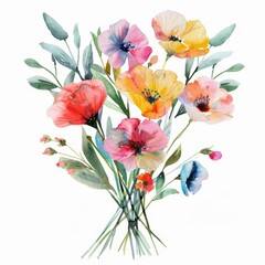 Obraz na płótnie Canvas Watercolor painted spring floral bunch, vivid and bright, isolated --ar 1:1 Job ID: 8573baa8-e4c5-4058-bda0-b64011e5e911