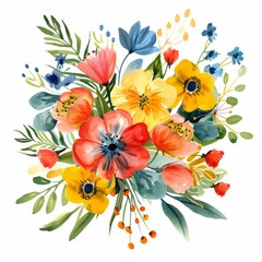 Spring floral arrangement in vivid watercolors, isolated on white --ar 1:1 Job ID: 565a501c-b39b-44a8-9b3b-927704db73c5
