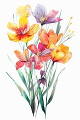 Obraz na płótnie Canvas Vivid watercolor bunch of spring flowers, isolated on white --ar 2:3 Job ID: b34ecd08-d8bd-488d-8264-81d0ea56c9f8