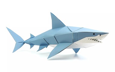 Fototapeta na wymiar Paper Origami shark in flat style isolated on white. The art of paper folding