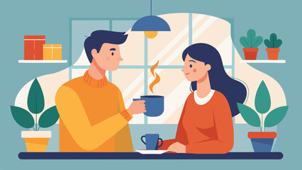 Loving couple drinking coffee in a cafe vector illustration