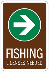 Fishing sign direction. Fishing license needed