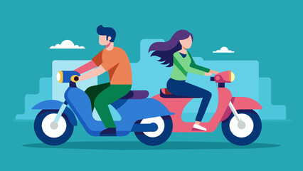 2 people are riding scooter vector illustration