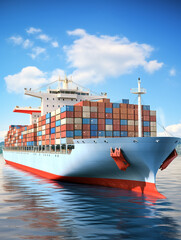 Container ships crisscrossing the ocean, symbolizing the lifeline of international commerce, transporting goods between distant ports and fostering economic connectivity. Generative AI.