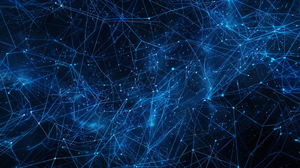 Neon blue connections weave through a backdrop of classic navy, suggesting a night sky lit by futuristic constellations.  - obrazy, fototapety, plakaty