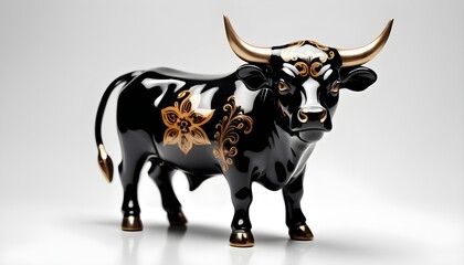 A black Spanish bull made of ceramic or porcelain. 