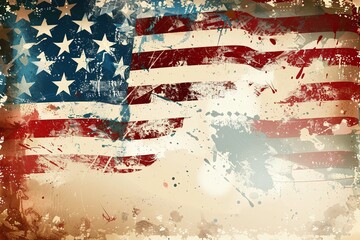 American flag in grunge background, american flag banner illustration for independence day celebration