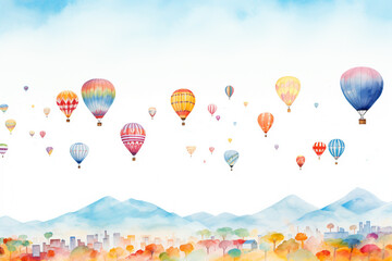 Obraz premium Aerial View of Balloon Festival: An aerial perspective showing a mosaic of hot air balloons over a scenic landscape, perfect for conveying themes of diversity and the beauty of organized chaos