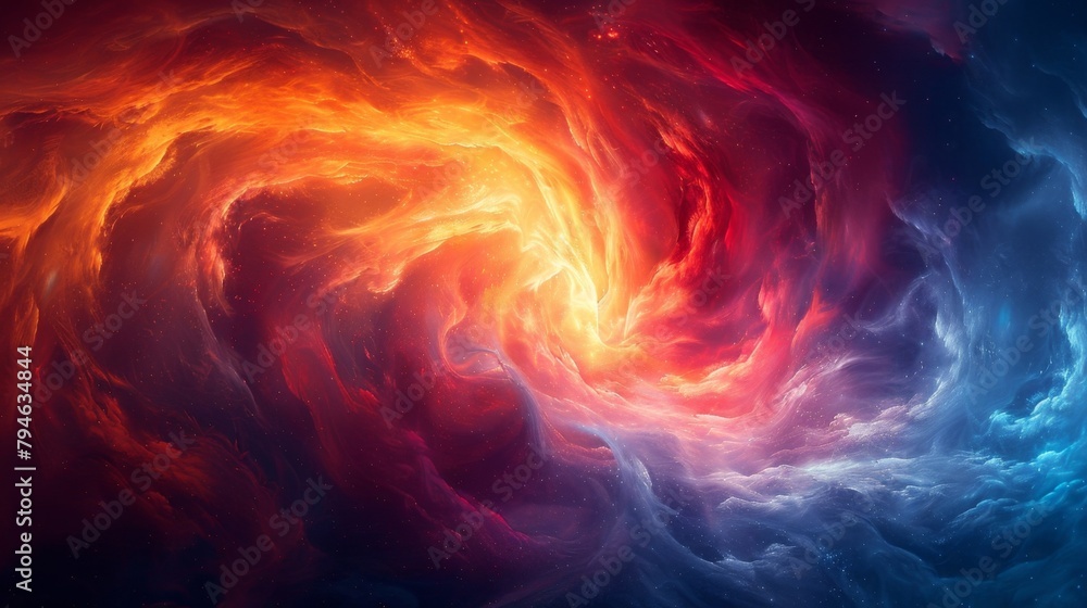 Poster a swirling vortex of light and dark colors representing the bending of time and the paradox of an ev
